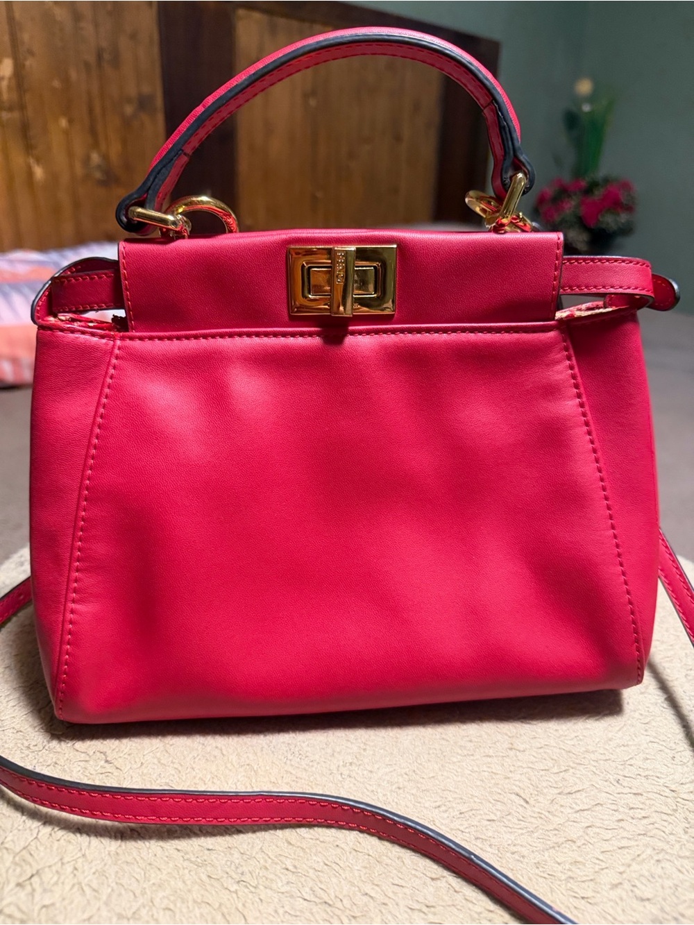 Fendi Small Top-Handle Satchel in Vibrant Red with Gold Hardware